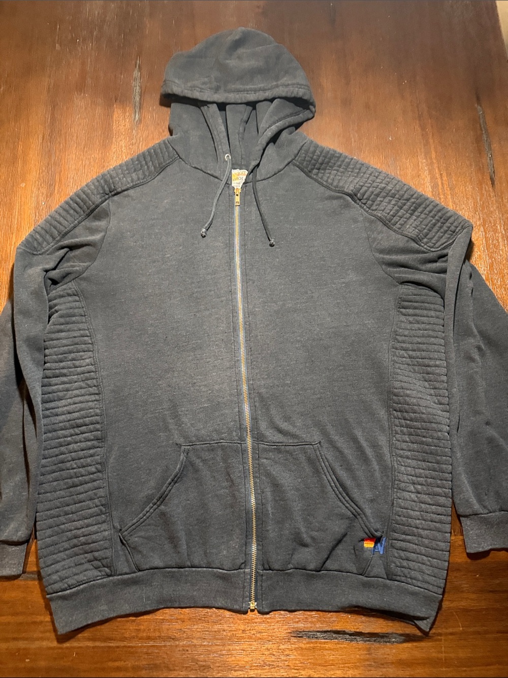 Aviator Nation Men’s Charcoal Zip-Up Hoodie with Quilted Panels XXL ***Flaws***